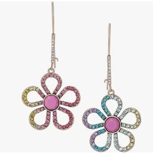 NEW Betsey Johnson Rainbow Flower Power Rhinestone Dangle Drop Earrings
